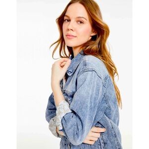 Joe Fresh x Jillian Harris light blue floral denim jean jacket size XL womens
